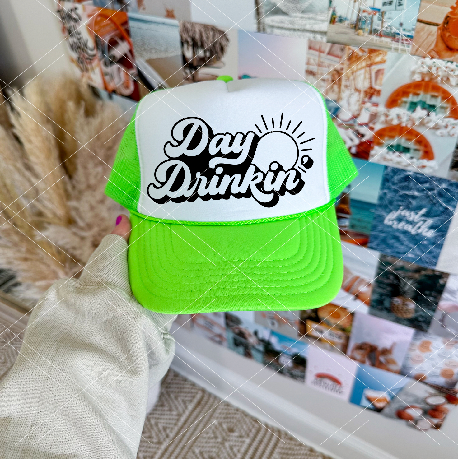 Day Drinking Neon Green Trucker Hat